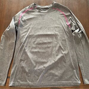 Lululemon Metal Vent Tech Gray Long Sleeve Shirt with Pink Highlights Large